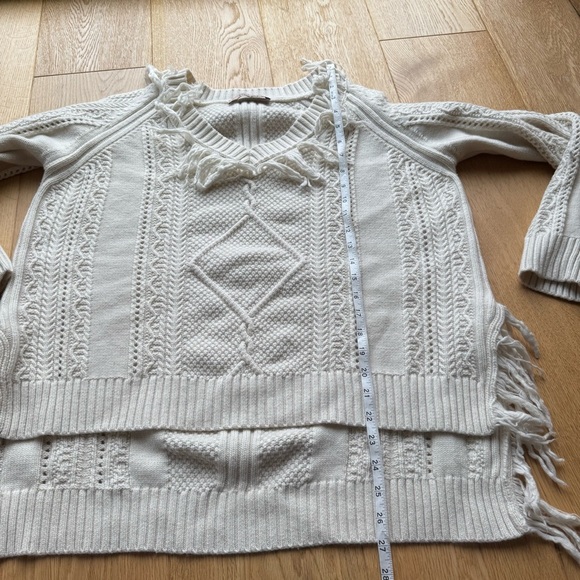 TWIN-SET MILANO KNITTED WOOL SWEATER WITH "V" NECKLINE FRINGE HEM CREAM- L - Picture 12 of 15